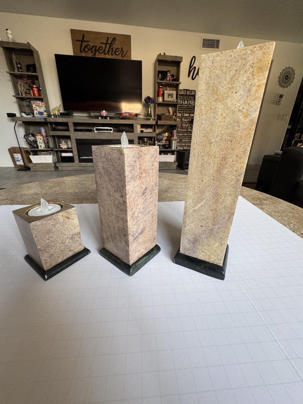 Travertine Pedestal Column Ceylon Marble Sculpture Tealight Holders India 3 Pcs Travertine Pedestal Column Ceylon Marble Sculpture Tealight Holders India 3 Pcs