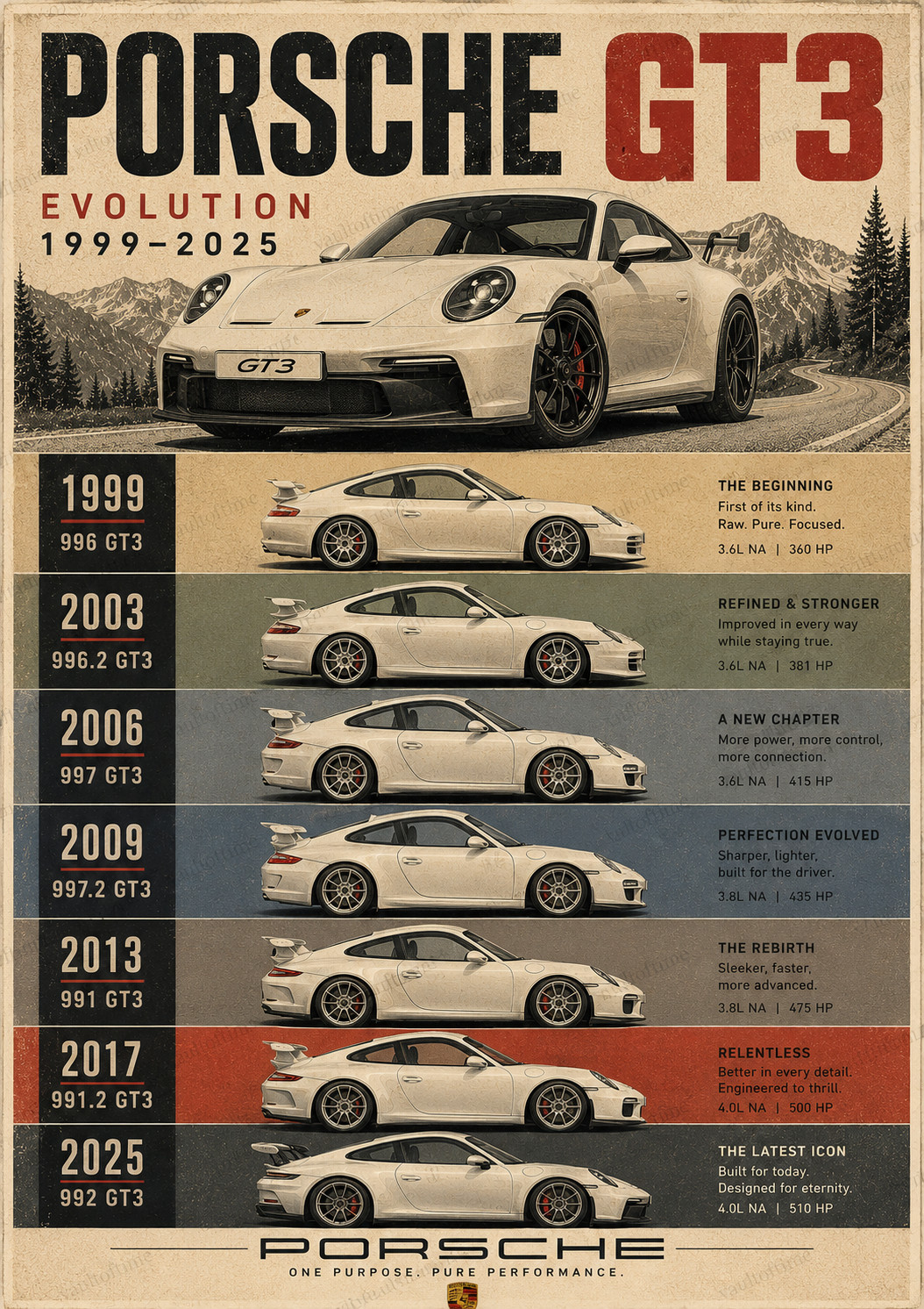 Porsche GT3 Evolution Poster 1999-2025 | 13x19 Matte Wall Art Print Decor Porsche GT3 Evolution Poster 1999-2025 | 13x19 Matte Wall Art Print Decor