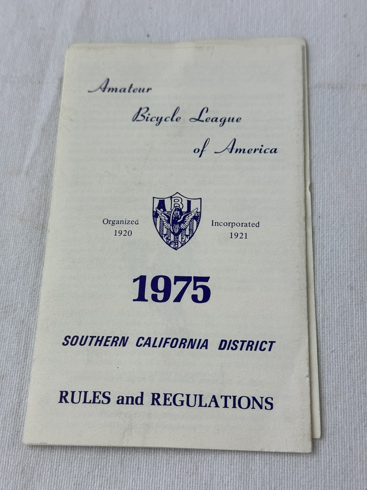 vintage AMATEUR BICYCLE LEAGUE OF AMERICA 1975 southern California dist. rules vintage AMATEUR BICYCLE LEAGUE OF AMERICA 1975 southern California dist. rules