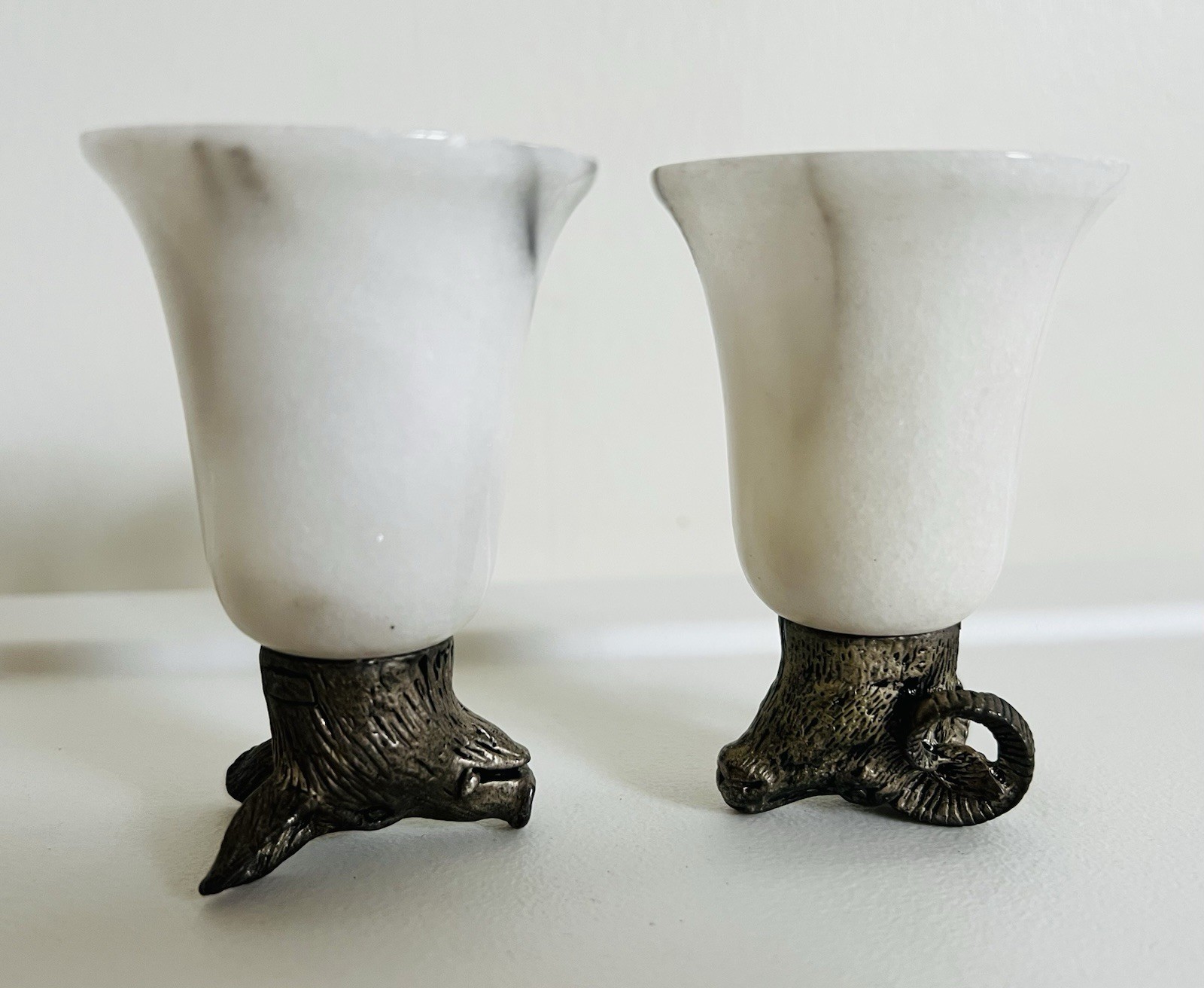 Arthur Court Set Of 2 Marble Animal Pewter Head Bar Shot Glasses Ram Boar