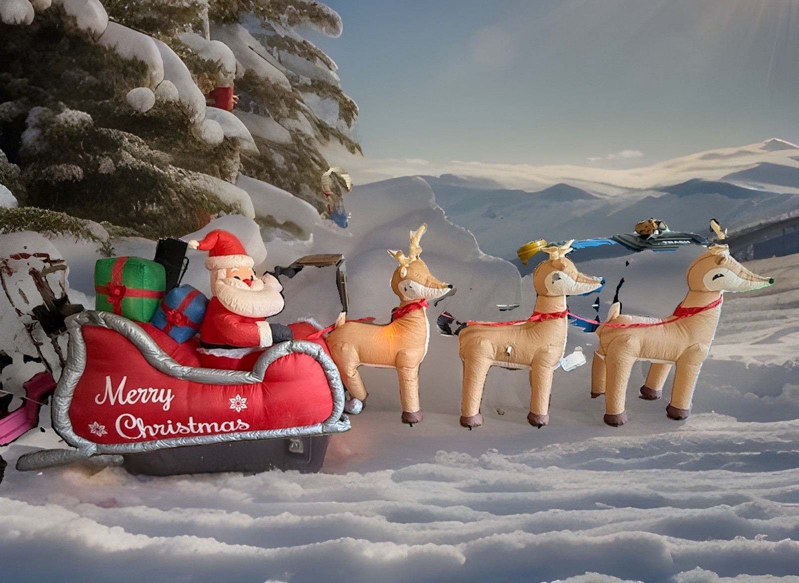 16ft Christmas Airblown Inflatable Santa Sleigh With Reindeer 16ft Christmas Airblown Inflatable Santa Sleigh With Reindeer