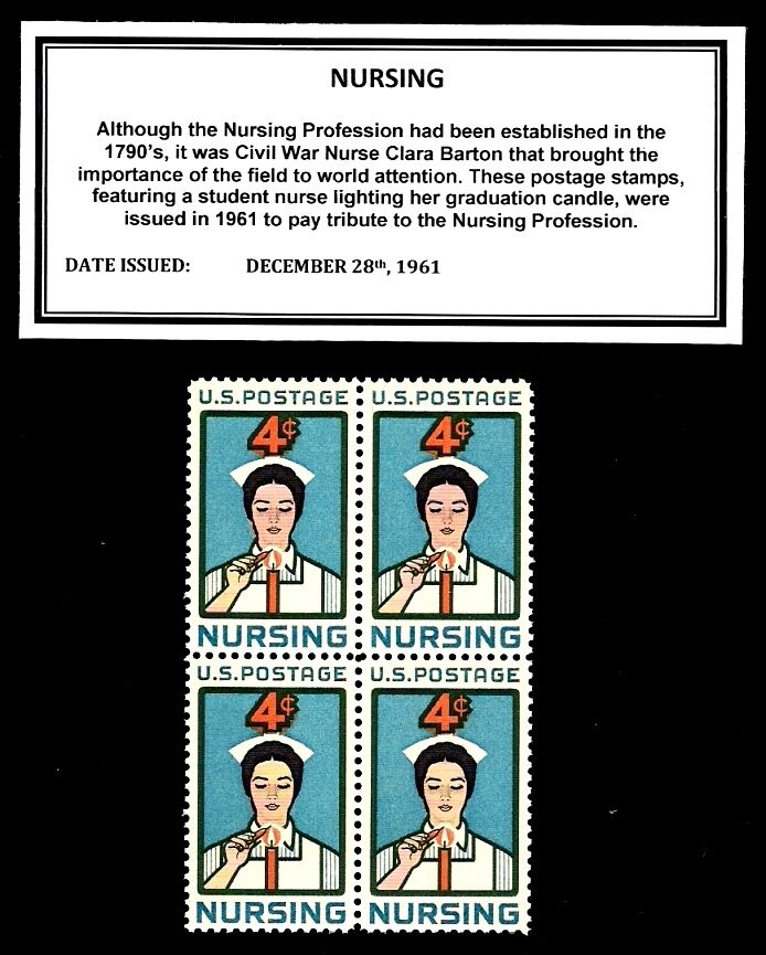 1961 - NURSING - Vintage Block of Four Mint U.S. Postage Stamps