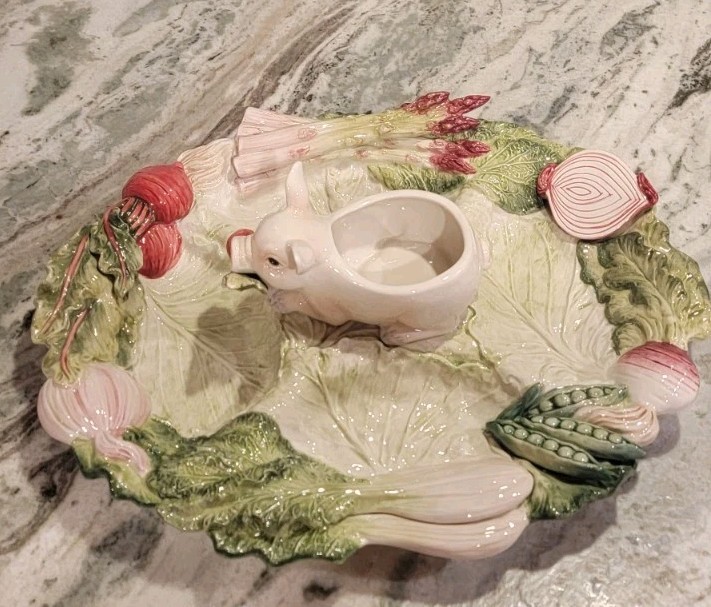 NEW VTG Fitz & Floyd French Market Pig 4 Sectioned Serve Platter Tray 18 NEW VTG Fitz & Floyd French Market Pig 4 Sectioned Serve Platter Tray 18