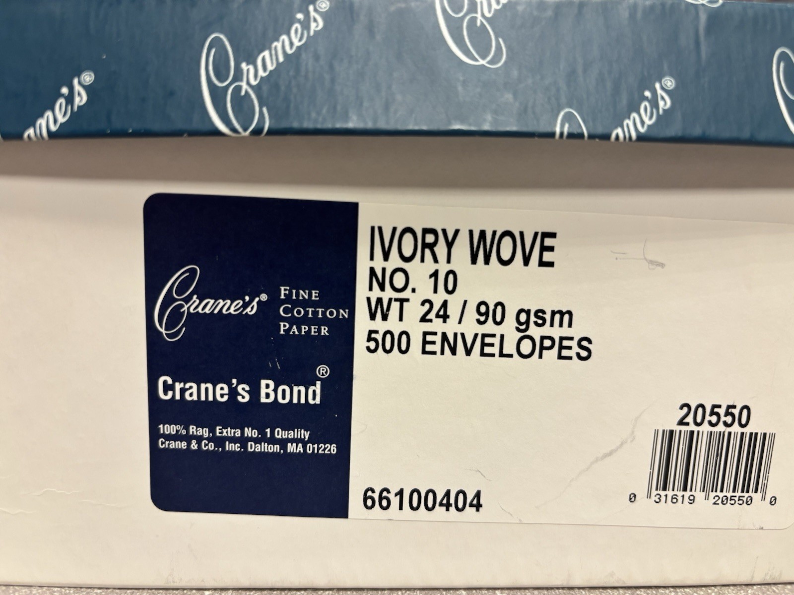 Vintage New NOS Crane’s Bond Ivory Wove 100% Cotton No. 10 Envelopes Box Of 500 Vintage New NOS Crane’s Bond Ivory Wove 100% Cotton No. 10 Envelopes Box Of 500