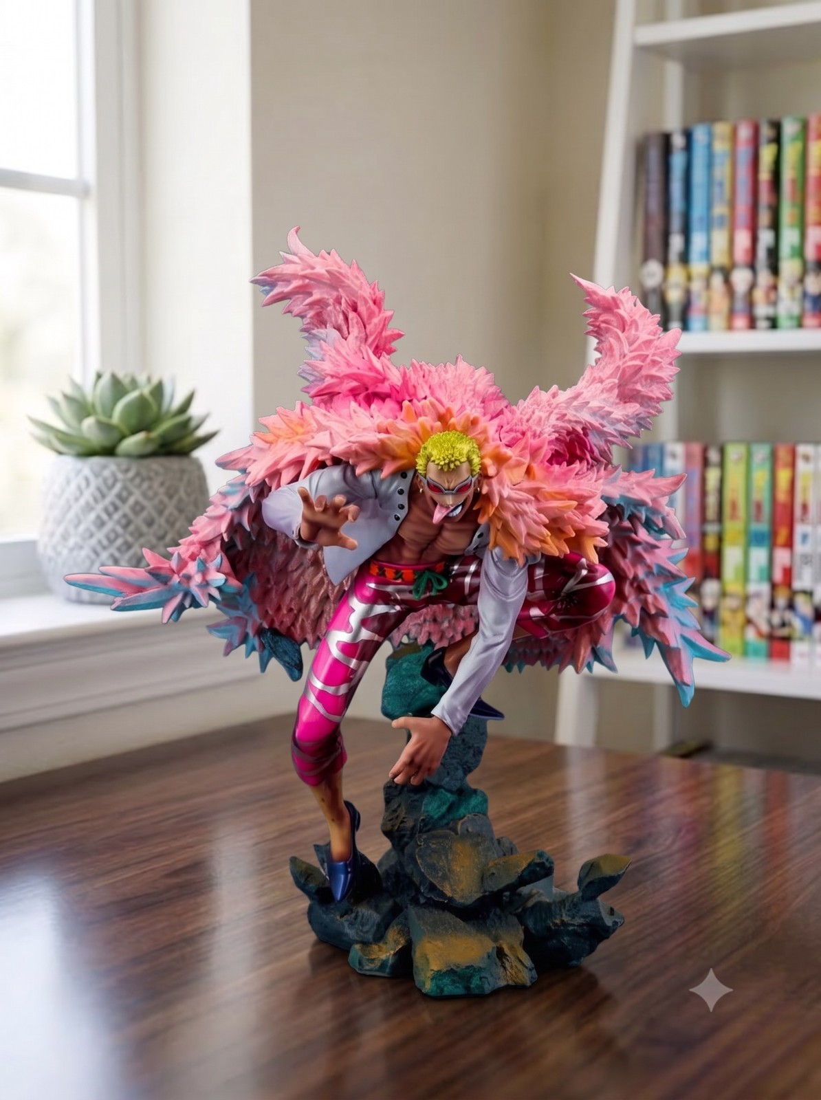 One Piece Donquixote Doflamingo Figure 32cm Dressrosa Feather Coat Statue Decor