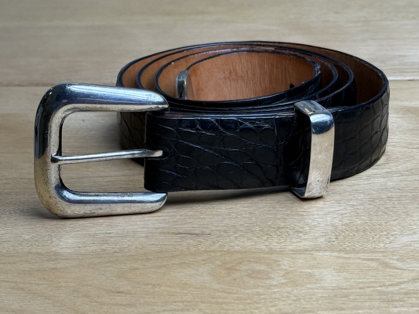 VOGT ~73 grams Sterling Silver Old Mexico 3 Pc Ranger Buckle Set Alligator Belt VOGT ~73 grams Sterling Silver Old Mexico 3 Pc Ranger Buckle Set Alligator Belt