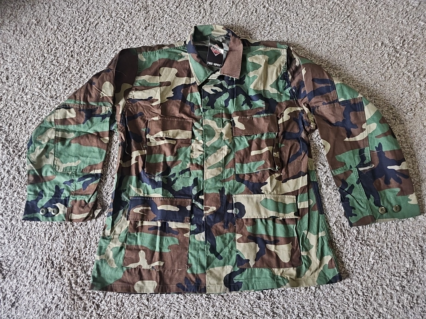 TRU-SPEC BDU 100% COTTON Jacket WOODLAND CAMO uniform top military MED REG (G2) TRU-SPEC BDU 100% COTTON Jacket WOODLAND CAMO uniform top military MED REG (G2)