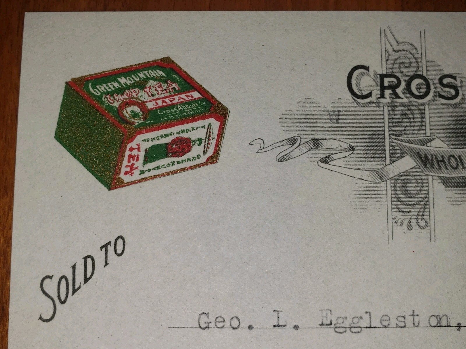 VINTAGE 1927 Cross Abbott Co VT Illustrated Invoice Green Mountain Coffee Tea...