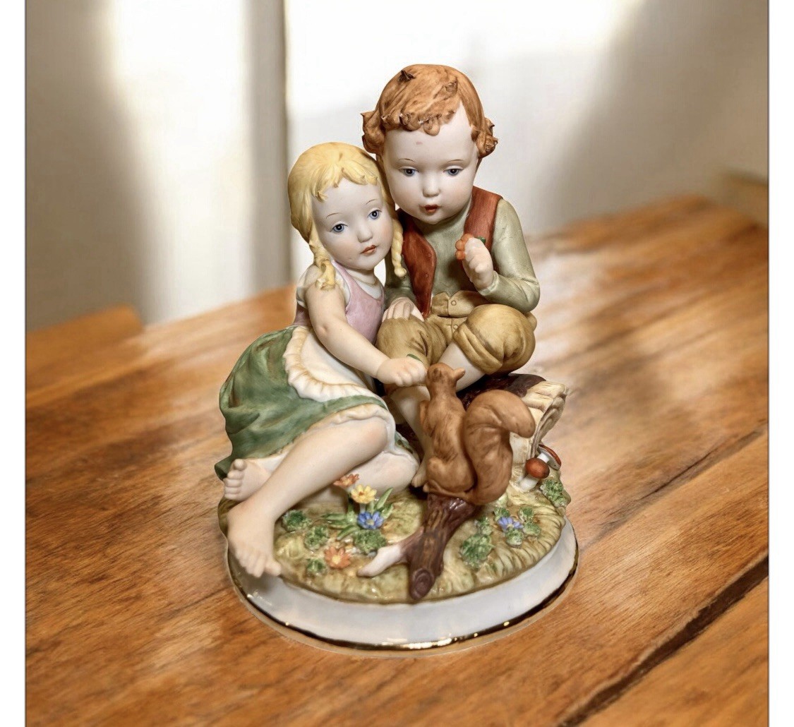 Narco Vintage Girl and Boy Figurine Painted in Soft Water Color 7.5 High Narco Vintage Girl and Boy Figurine Painted in Soft Water Color 7.5 High