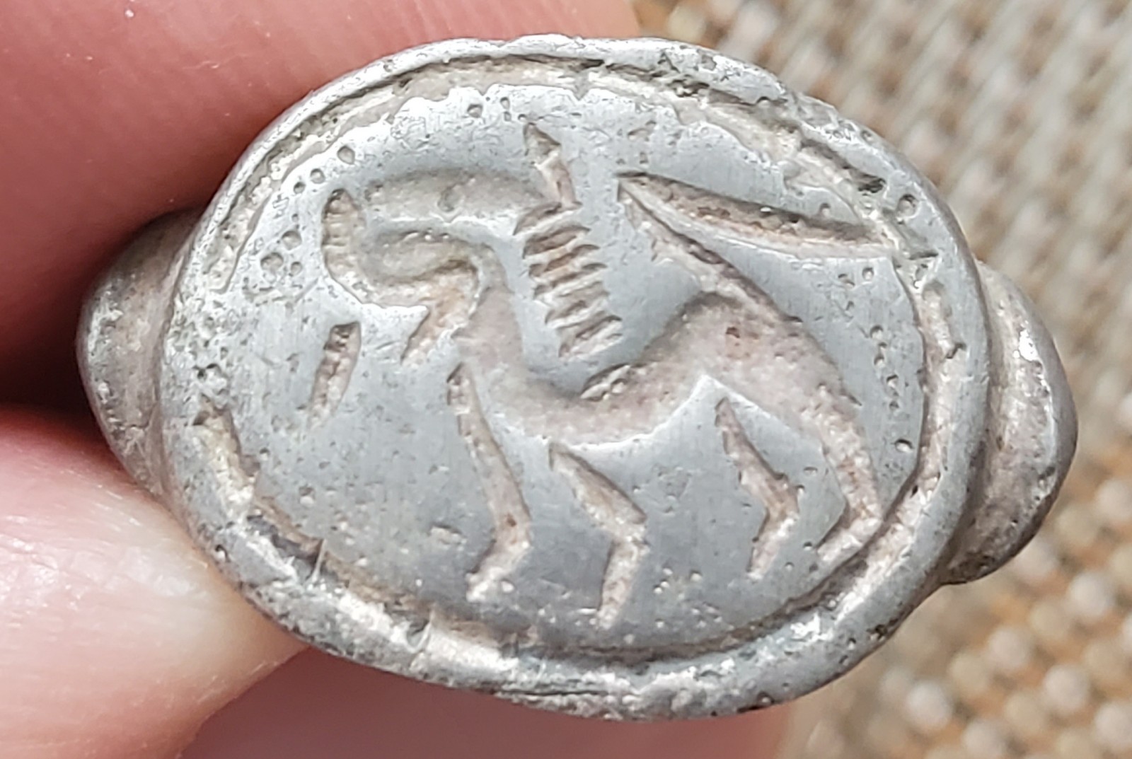 Ancient Greco-Roman Stylized Animal Engraving Solid Silver Ring Fully Wearable Ancient Greco-Roman Stylized Animal Engraving Solid Silver Ring Fully Wearable