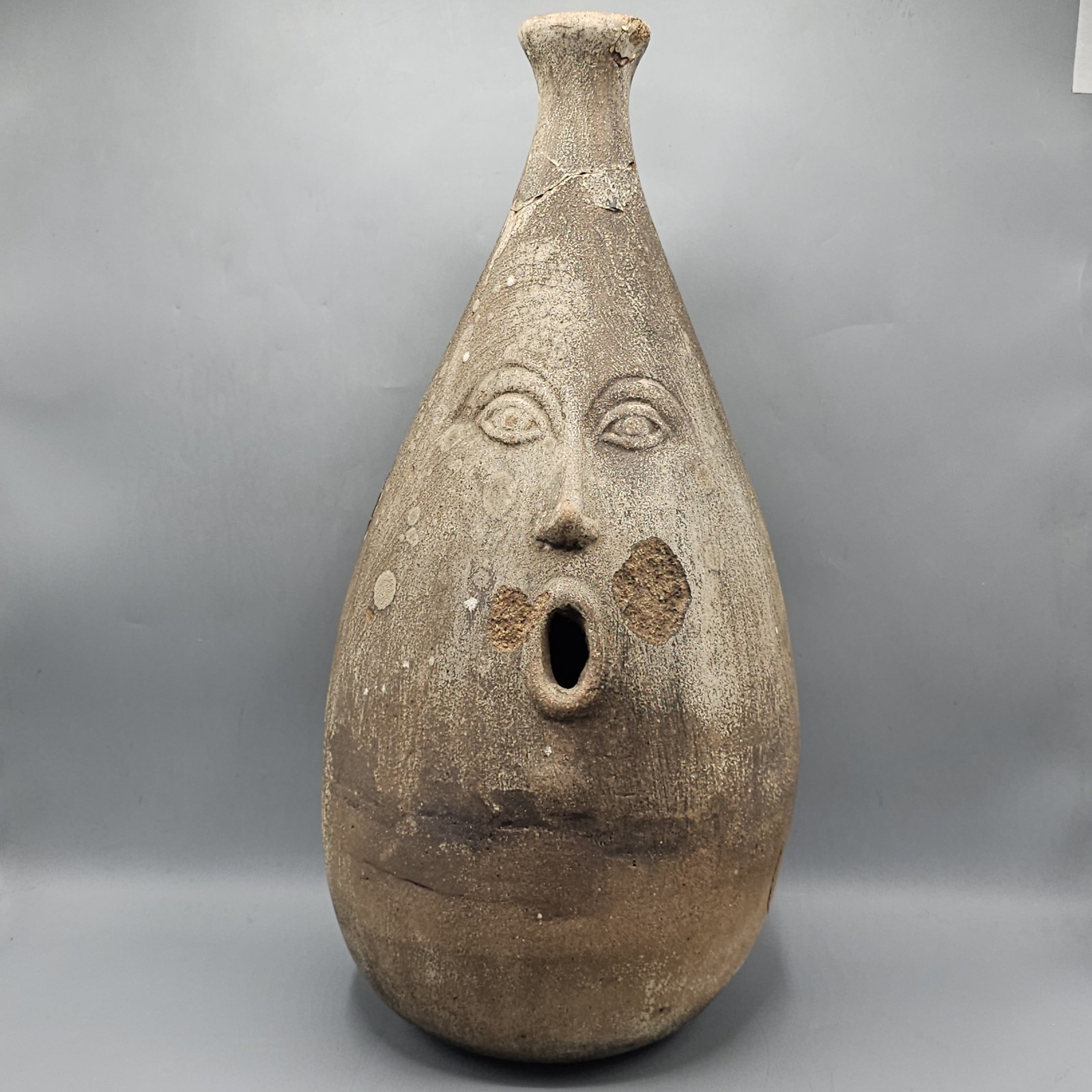 Vintage Terra Cotta Open Mouth Face Vase Jug Primitive Folkart 21\ Vintage Terra Cotta Open Mouth Face Vase Jug Primitive Folkart 21\