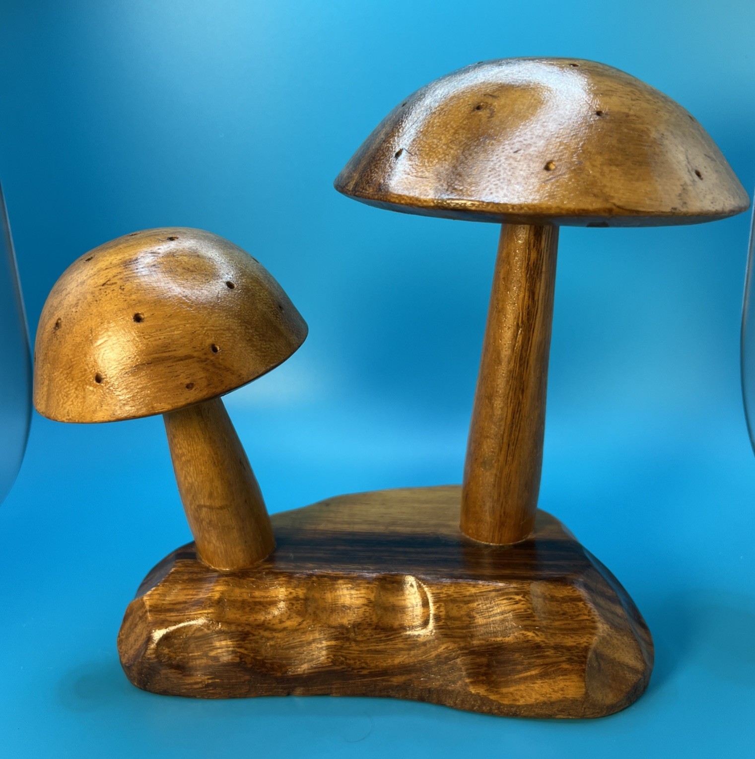 Vintage Mushroom Hors D'oeuvres Holder Dolpfin Genuine Monkey Pod Wood MCM 7.5” Vintage Mushroom Hors D'oeuvres Holder Dolpfin Genuine Monkey Pod Wood MCM 7.5”