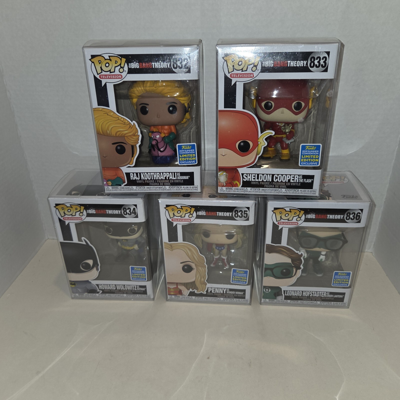 Funko Pop The Big Bang Theory As DC Heroes SDCC 2019 Set Of 5 In Clear Cases Funko Pop The Big Bang Theory As DC Heroes SDCC 2019 Set Of 5 In Clear Cases