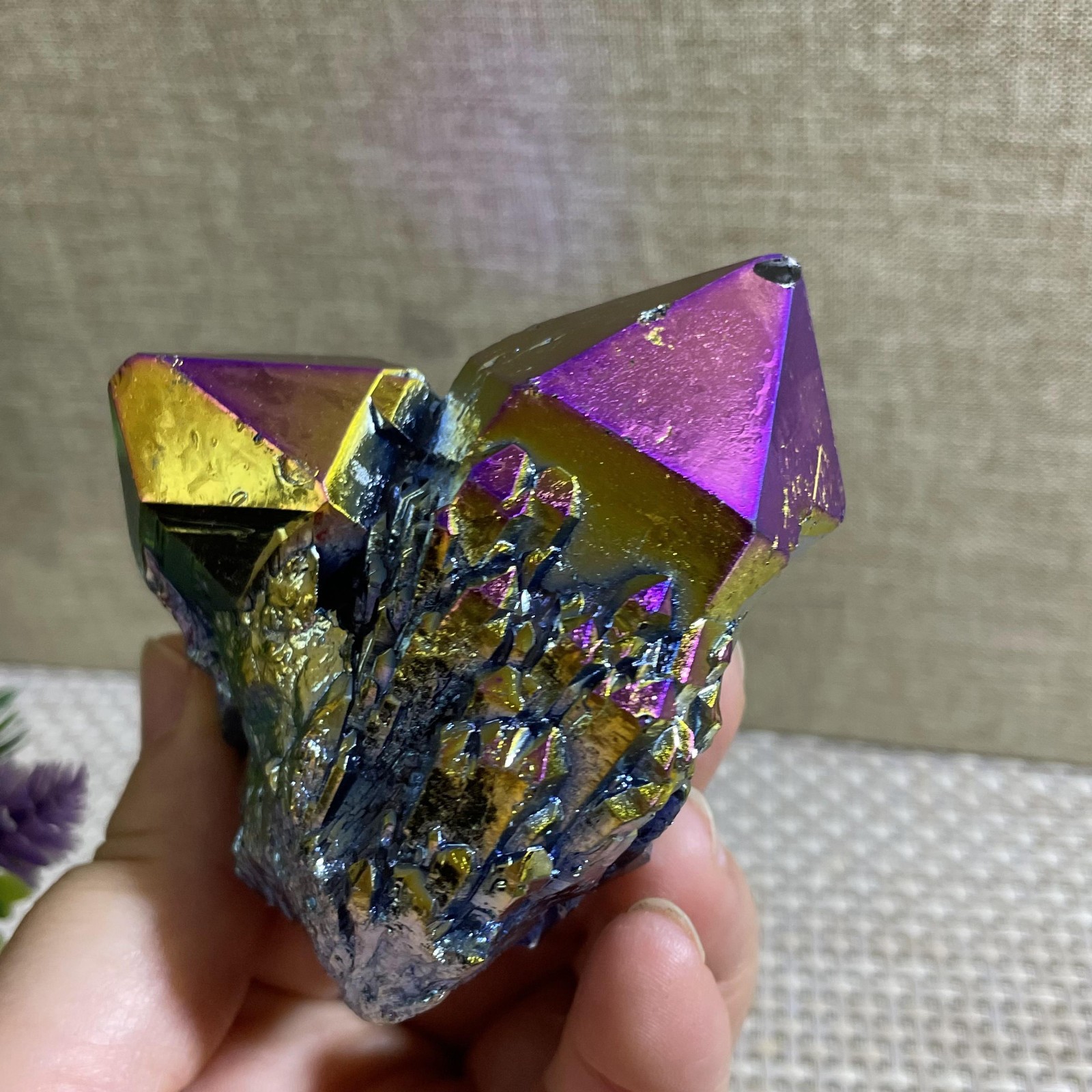 165g Top tier beautiful electroplated color crystal cluster crystal healing 165g Top tier beautiful electroplated color crystal cluster crystal healing