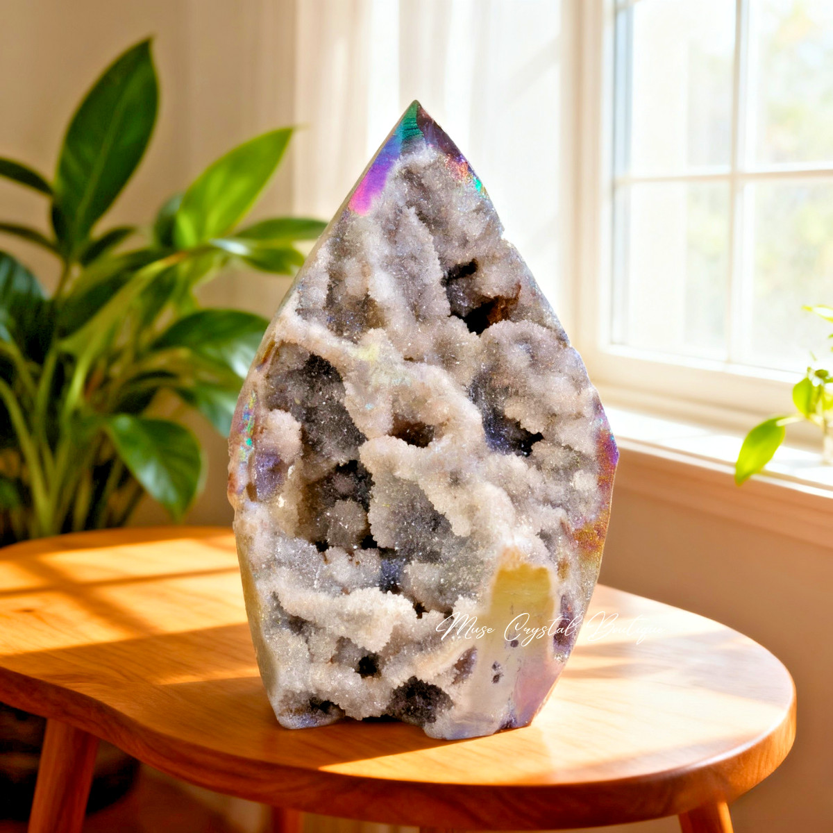 Angel Aura Sphalerite Druzy Tower Crystal Geode Decor Mineral Specimen Gift