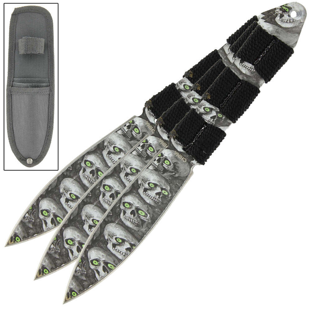3 pcs Full Tang Stainless Steel, Skull Skin Ninja Throwing Knife Set + Sheath 3 pcs Full Tang Stainless Steel, Skull Skin Ninja Throwing Knife Set + Sheath