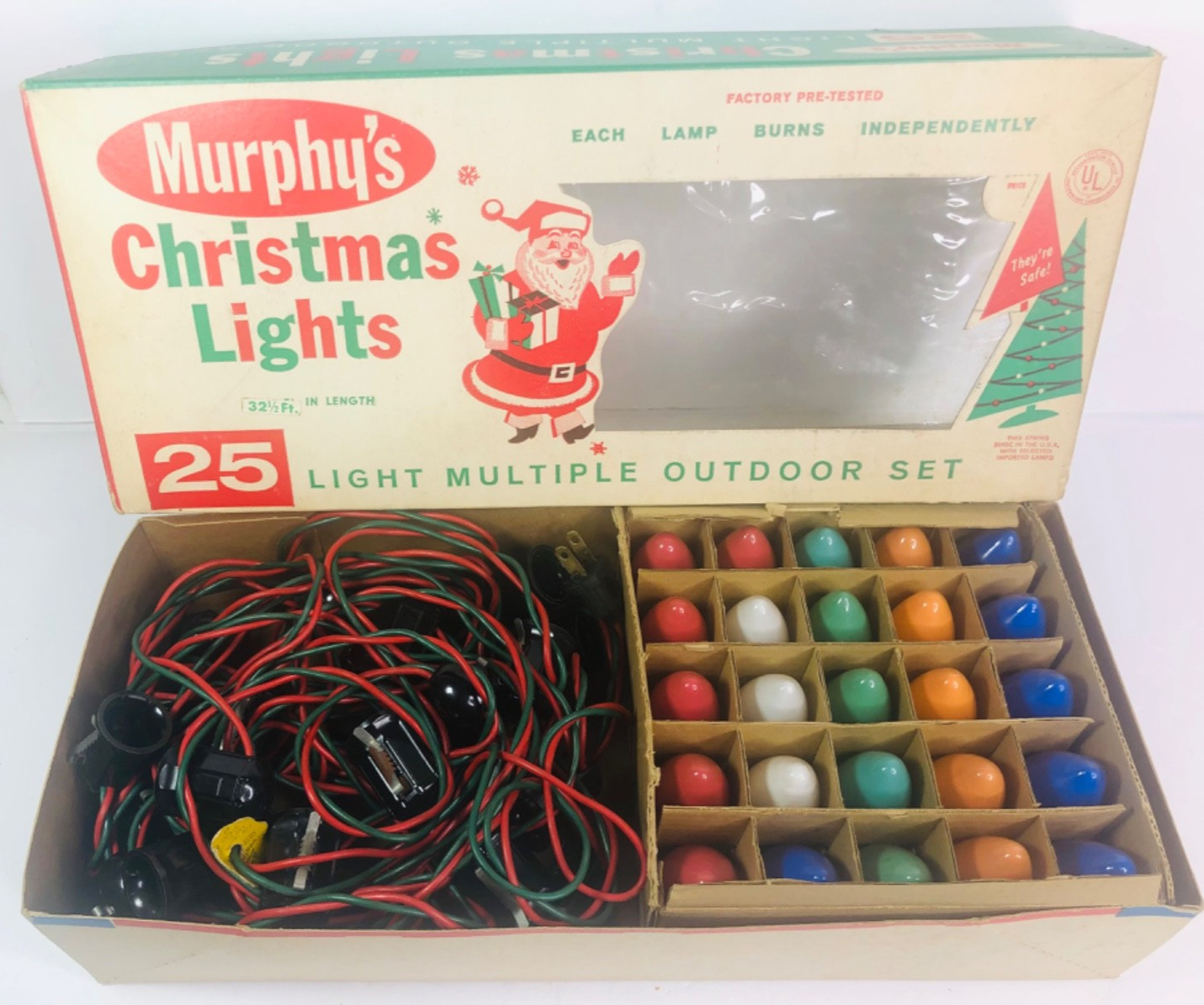 Vintage Murphy's Christmas 25 count Outdoor Lights -WORKING In Original Box