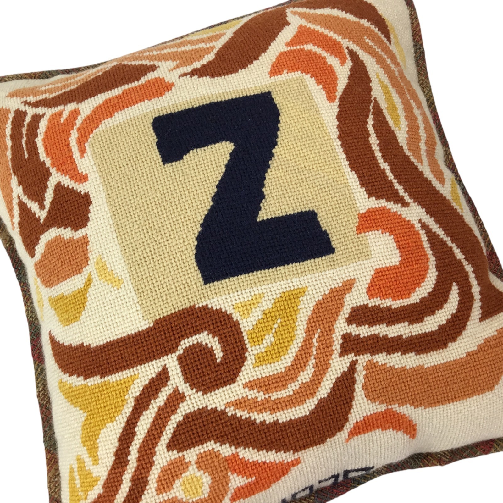Vintage 1975 Needlepoint Pillow Initial Z Monogram Letter Retro Jonathan Adler? Vintage 1975 Needlepoint Pillow Initial Z Monogram Letter Retro Jonathan Adler?
