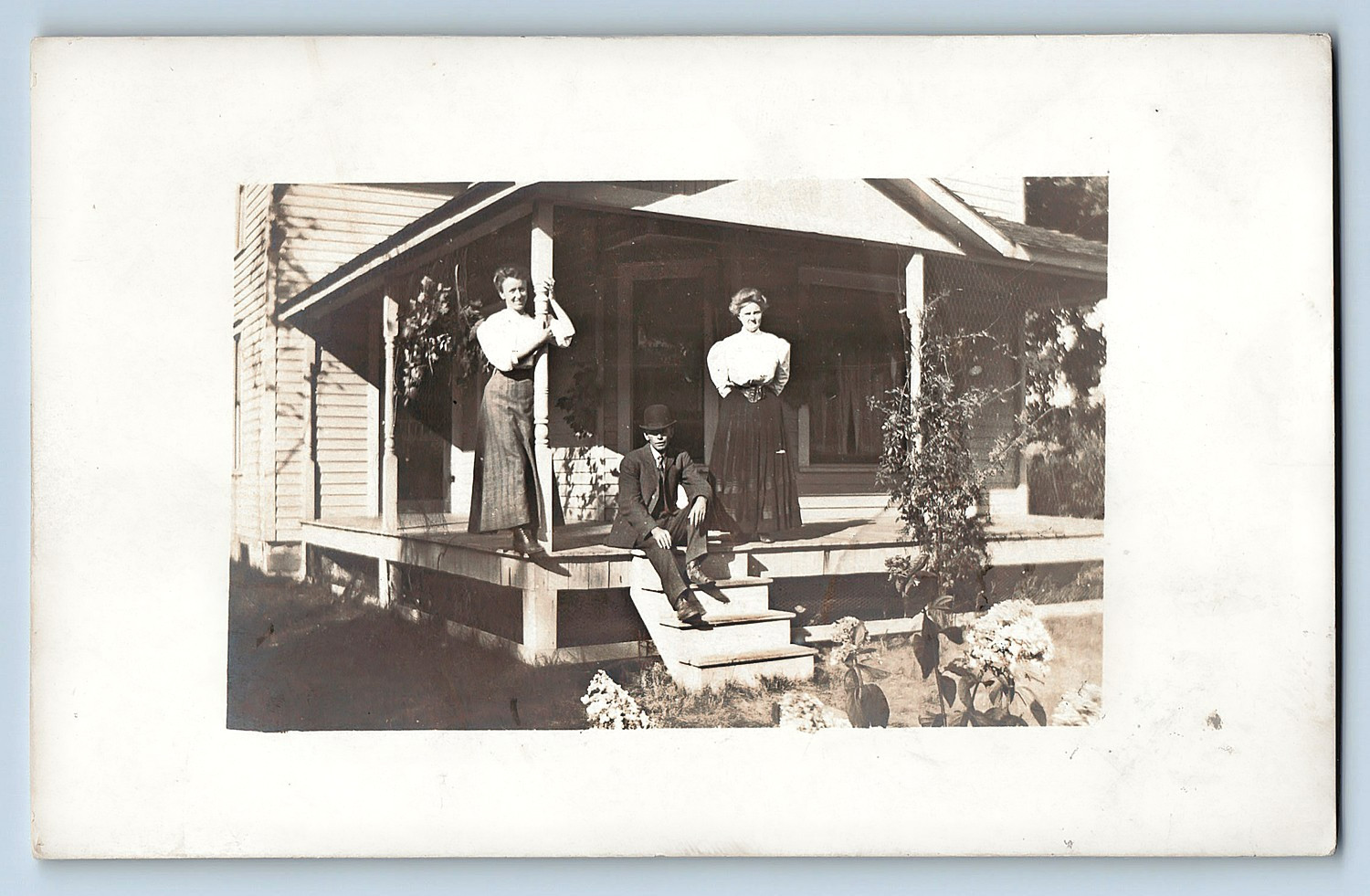 1908 RPPC Michigan Family on Front Porch House Women Man Photo Postcard -1360 1908 RPPC Michigan Family on Front Porch House Women Man Photo Postcard -1360