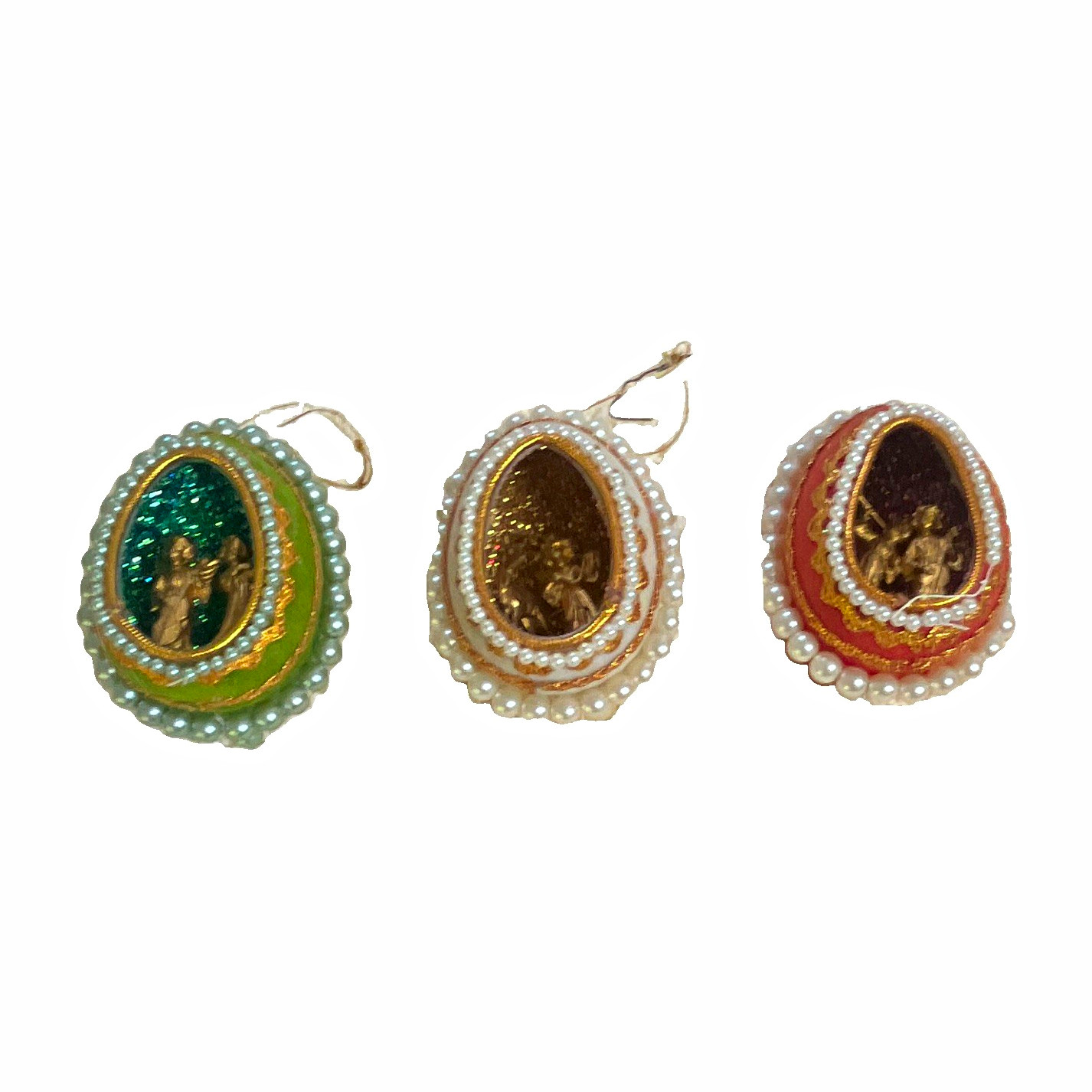 Vintage Lot of 3 Egg Diorama Christmas Ornaments Handmade MCM Miniature Figures