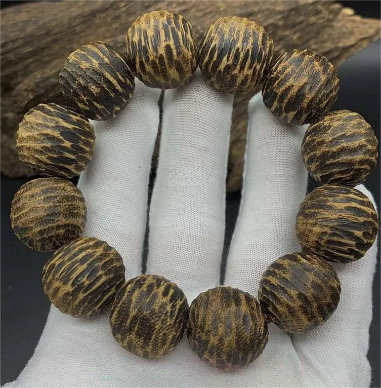 20mm*12 Real Dalakan Wild Agarwood Bracelet Aloewood Mala Meditation Prayer Bead