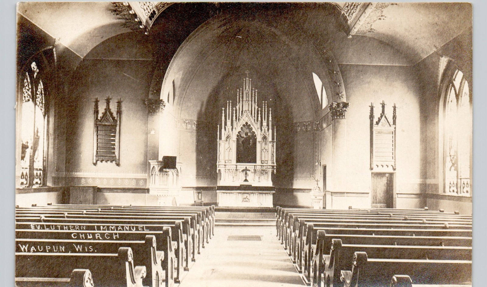 LUTHERAN CHURCH INTERIOR waupun wi c1910 postcard wisconsin real photo rppc