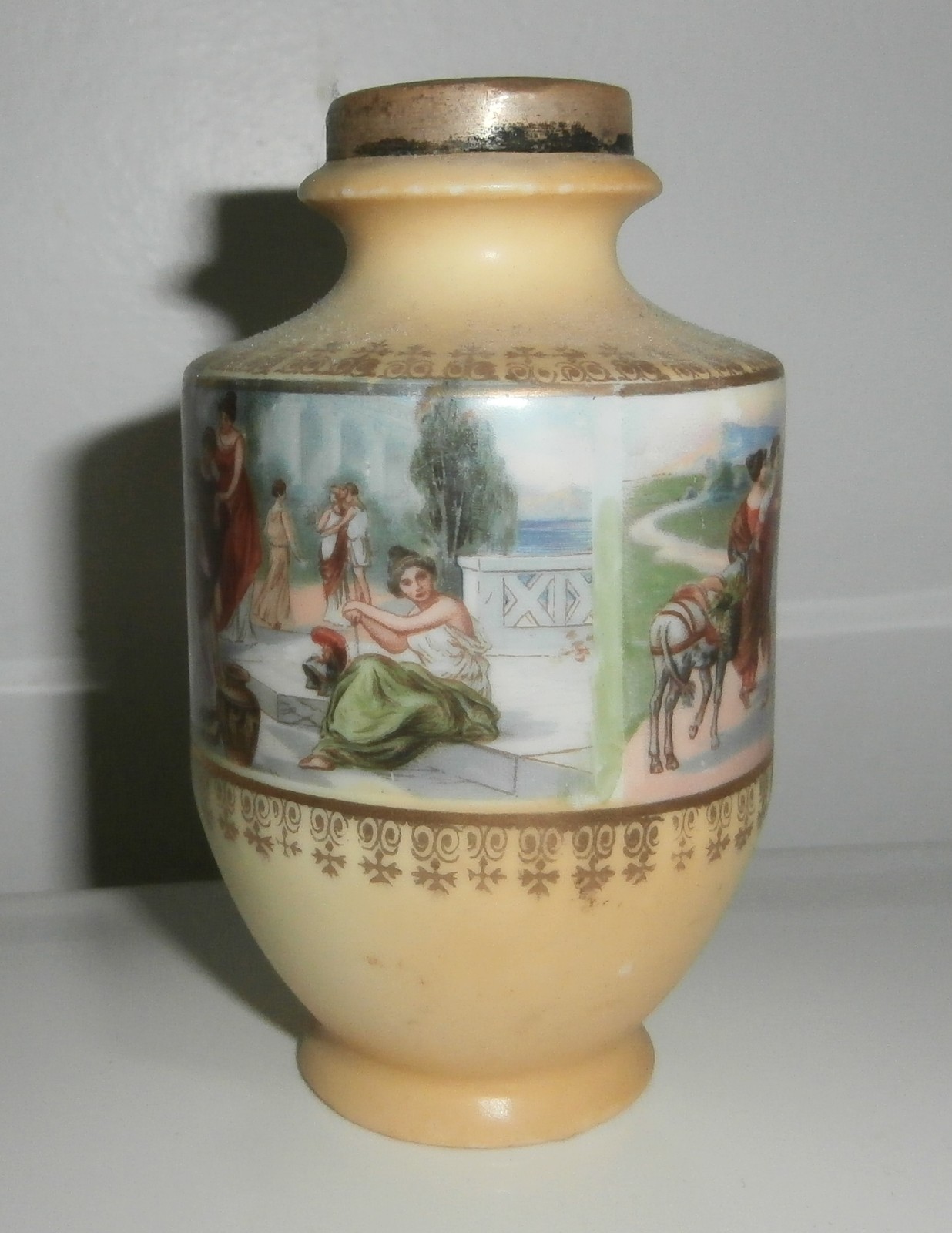 Antique Charles May Sterling Rim Scenic Roman Greek Miniature Cabinet Vase 5\ Antique Charles May Sterling Rim Scenic Roman Greek Miniature Cabinet Vase 5\