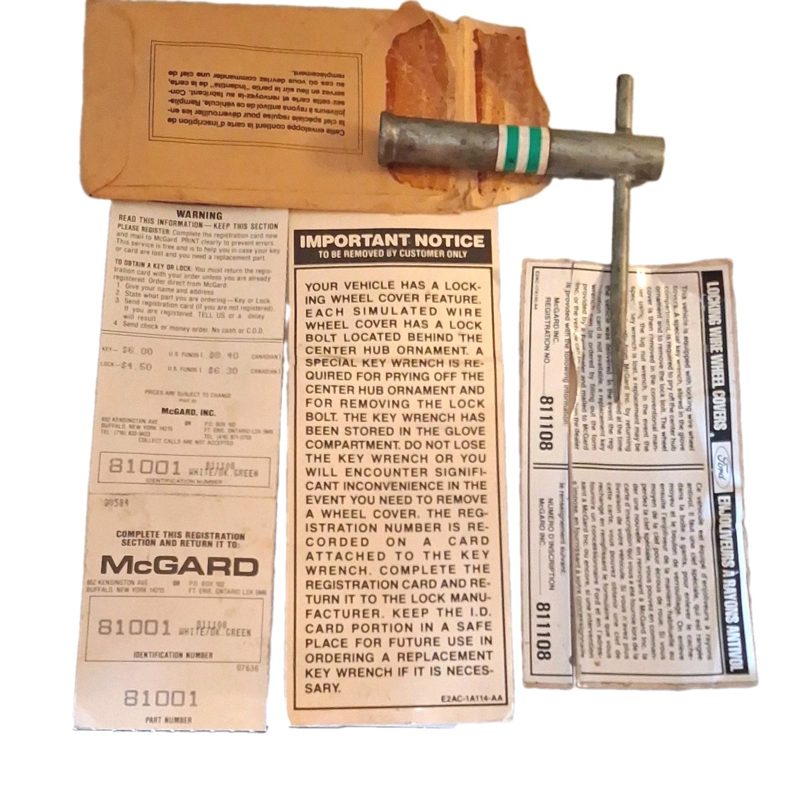 NOS Vintage Ford Lincoln Mercury Wire Wheel Lock Key Green White McGard NOS Vintage Ford Lincoln Mercury Wire Wheel Lock Key Green White McGard