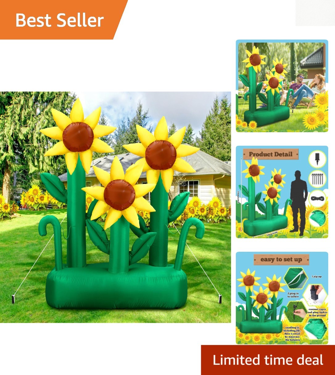 Vibrant 6 ft Inflatable Sunflower Yard Decor - Illuminated for Nighttime Fun