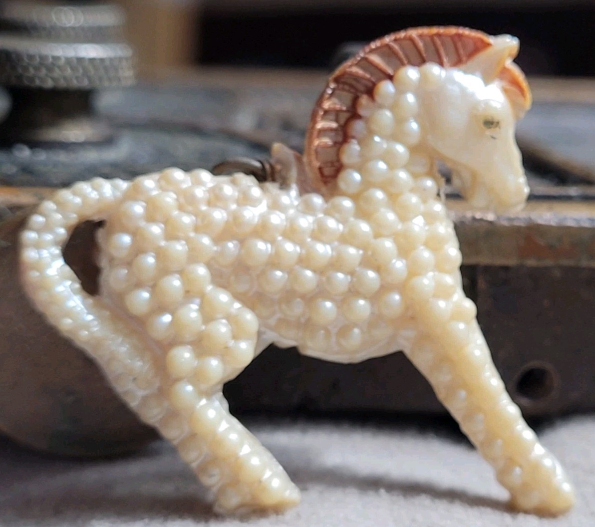Vintage celluloid LARGE PEARLY HORSE Charm prize jewelry Vintage celluloid LARGE PEARLY HORSE Charm prize jewelry