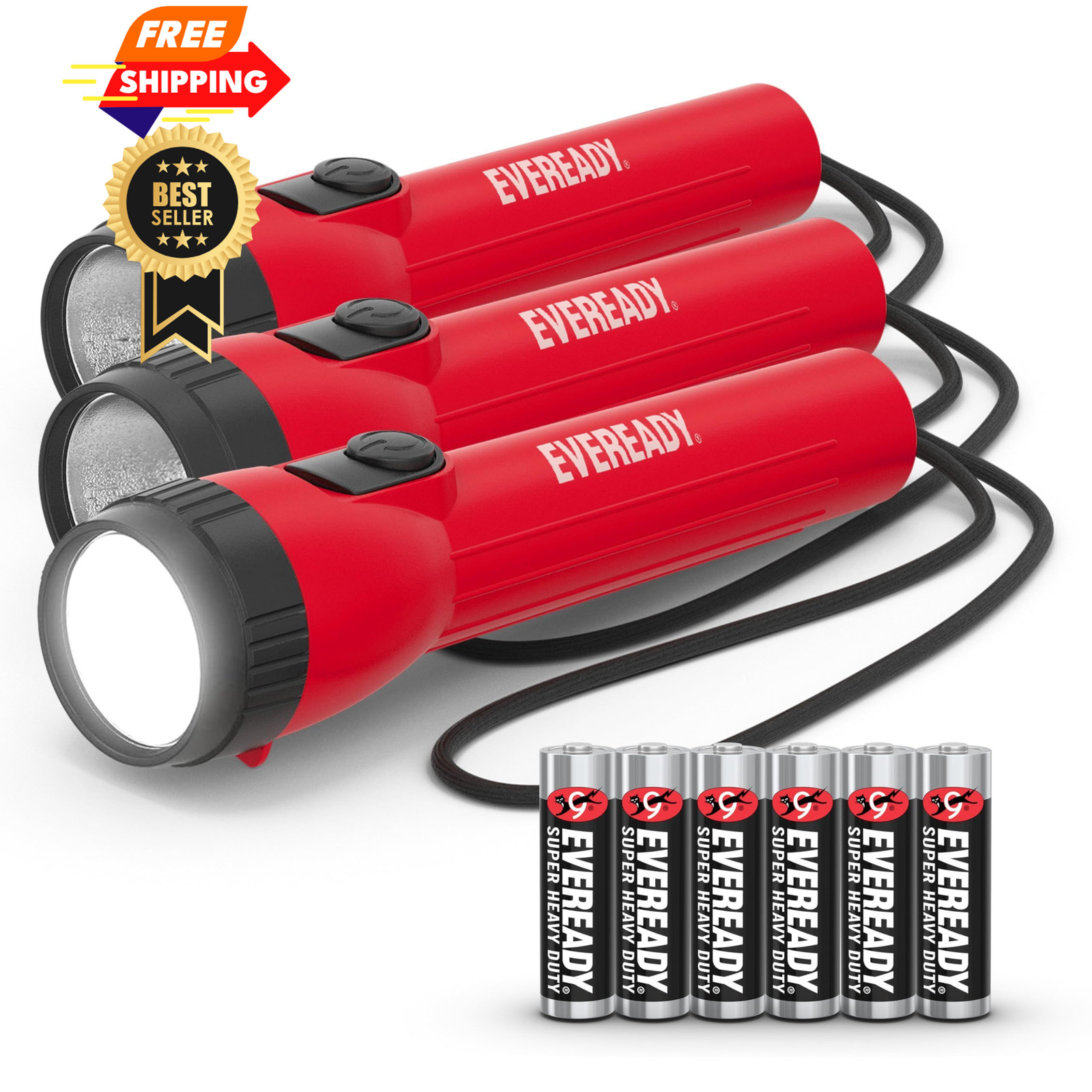 EVEREADY LED Flashlights (3-Pack), Bright for 3 pack, Red EVEREADY LED Flashlights (3-Pack), Bright for 3 pack, Red