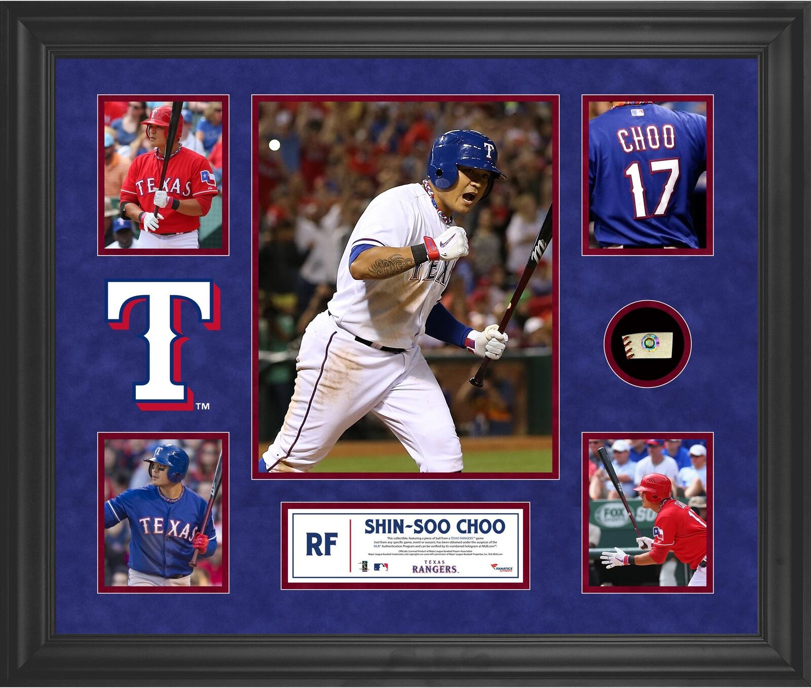 Shin-Soo Choo Texas Rangers Framed 5-Photo Collage w/Piece of GU Ball