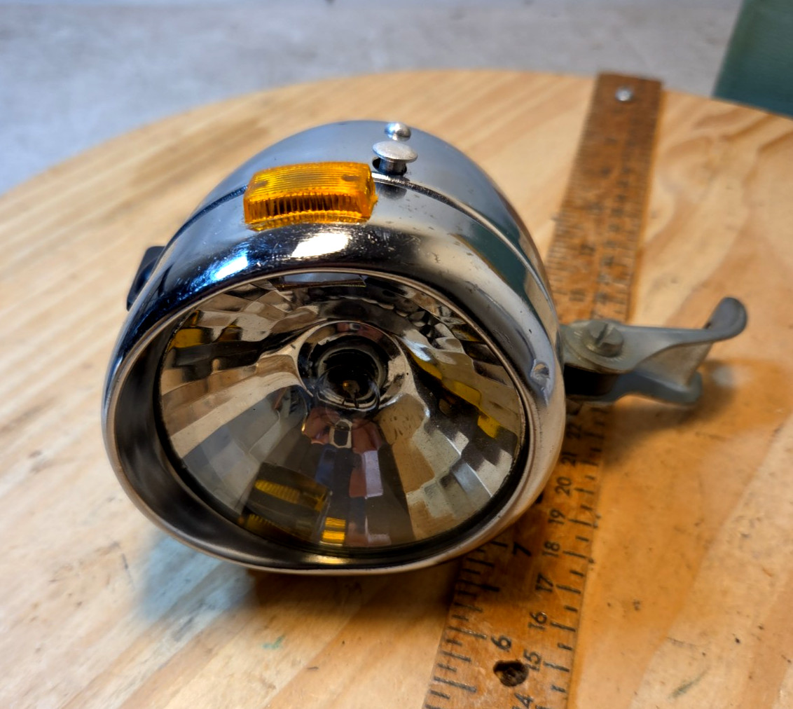 Vintage CYCLE Chrome Bicycle Headlight Lamp Made in Hong Kong Amber Reflectors
