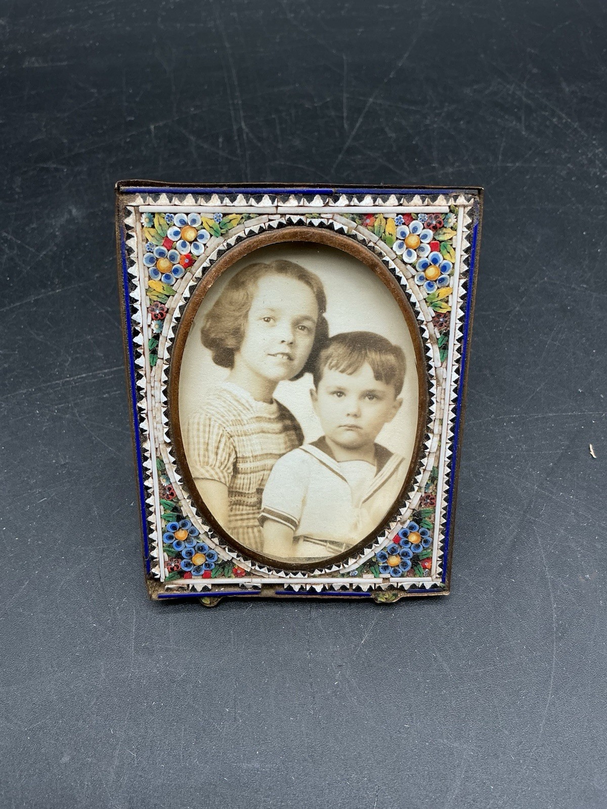 Antique Italian Micro Mosaic Floral Picture Frame 3x4 Brass Italy