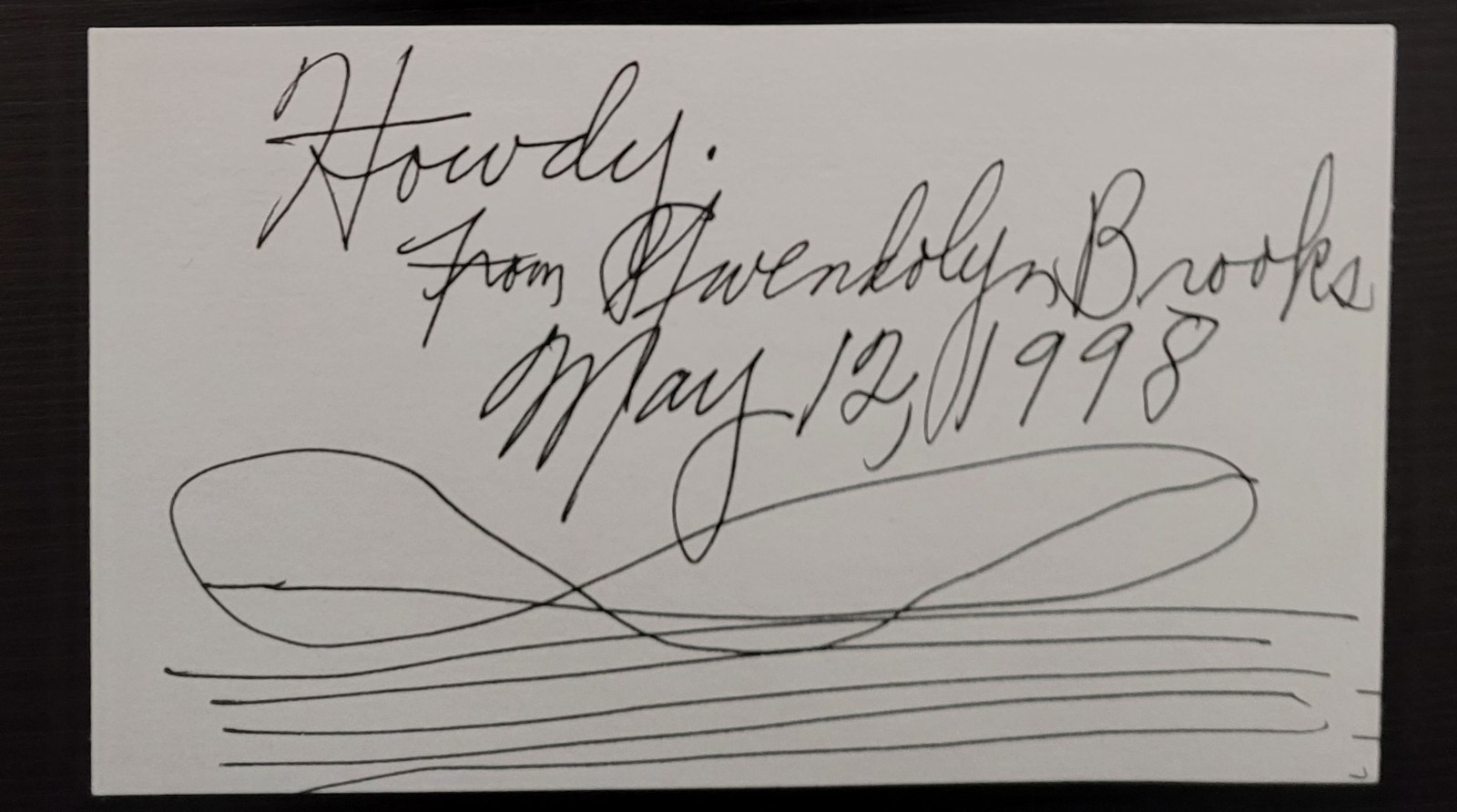 GWENDOLYN BROOKS AUTOGRAPH SKETCH HOWDY 1ST AFRICAN AMERICAN PULITZER AUTHOR C