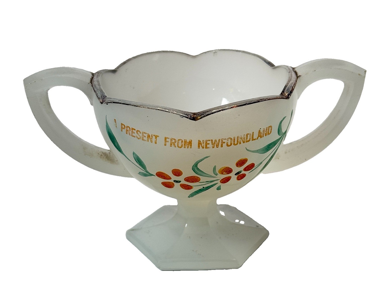 NEWFOUNDLAND CANADA ANTIQUE Souvenir DEPRESSION Glass TRINKET BOWL