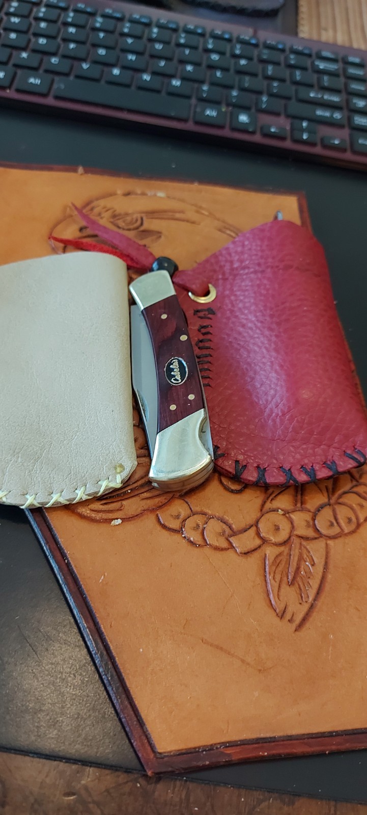 Bundle of two extra wide leather pocket slips for your folding knives up to 5 Bundle of two extra wide leather pocket slips for your folding knives up to 5
