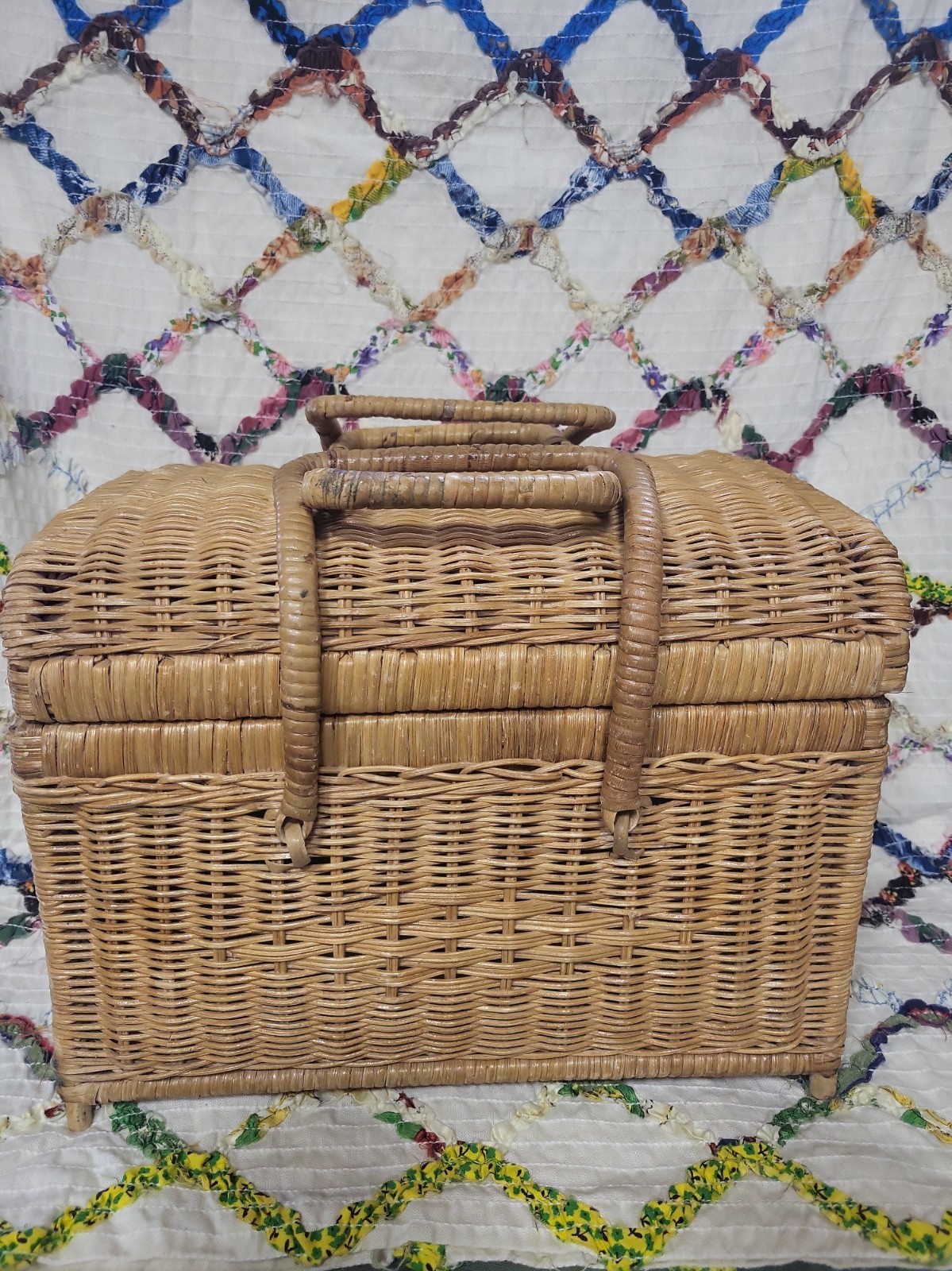 Vintage Rattan Woven Wicker Footed Basket Trunk Storage