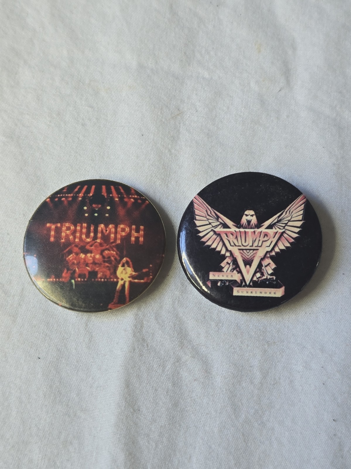 2 TRIUMPH Rock band Pin Vintage 1980s Heavy Metal Pinback Button Badge Original 2 TRIUMPH Rock band Pin Vintage 1980s Heavy Metal Pinback Button Badge Original