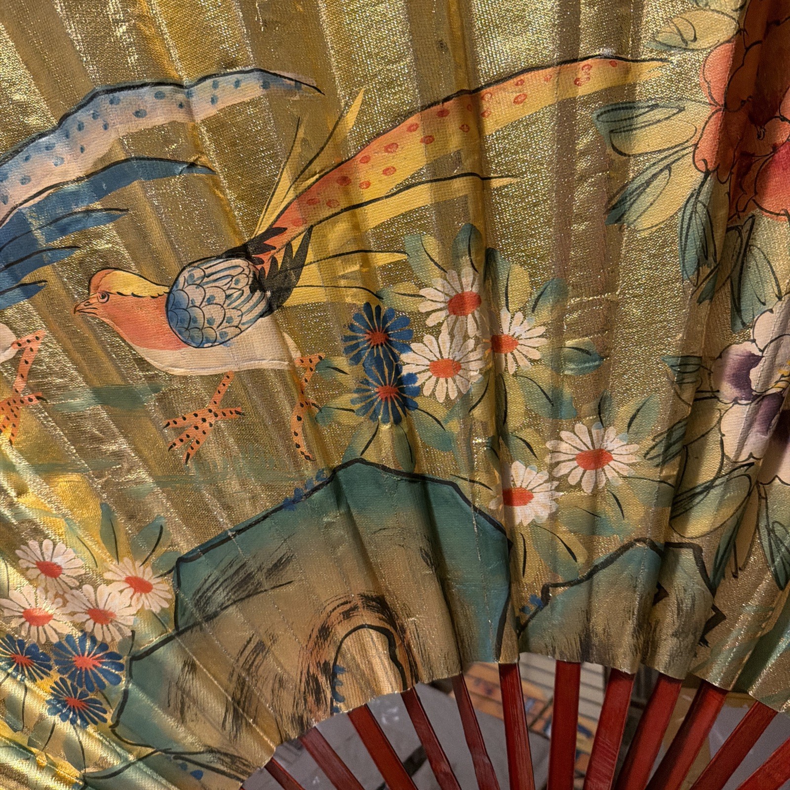 VINTAGE 60 inches by 30 inches FOLDING HAND FAN VINTAGE 60 inches by 30 inches FOLDING HAND FAN