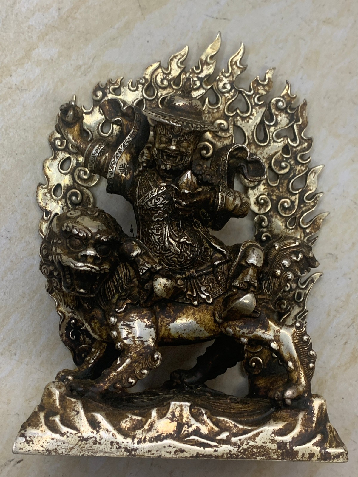 Large Tibetan Silver Hand Made *Dharmapala Damchen Garwa Ptotector Deity* Statue Large Tibetan Silver Hand Made *Dharmapala Damchen Garwa Ptotector Deity* Statue