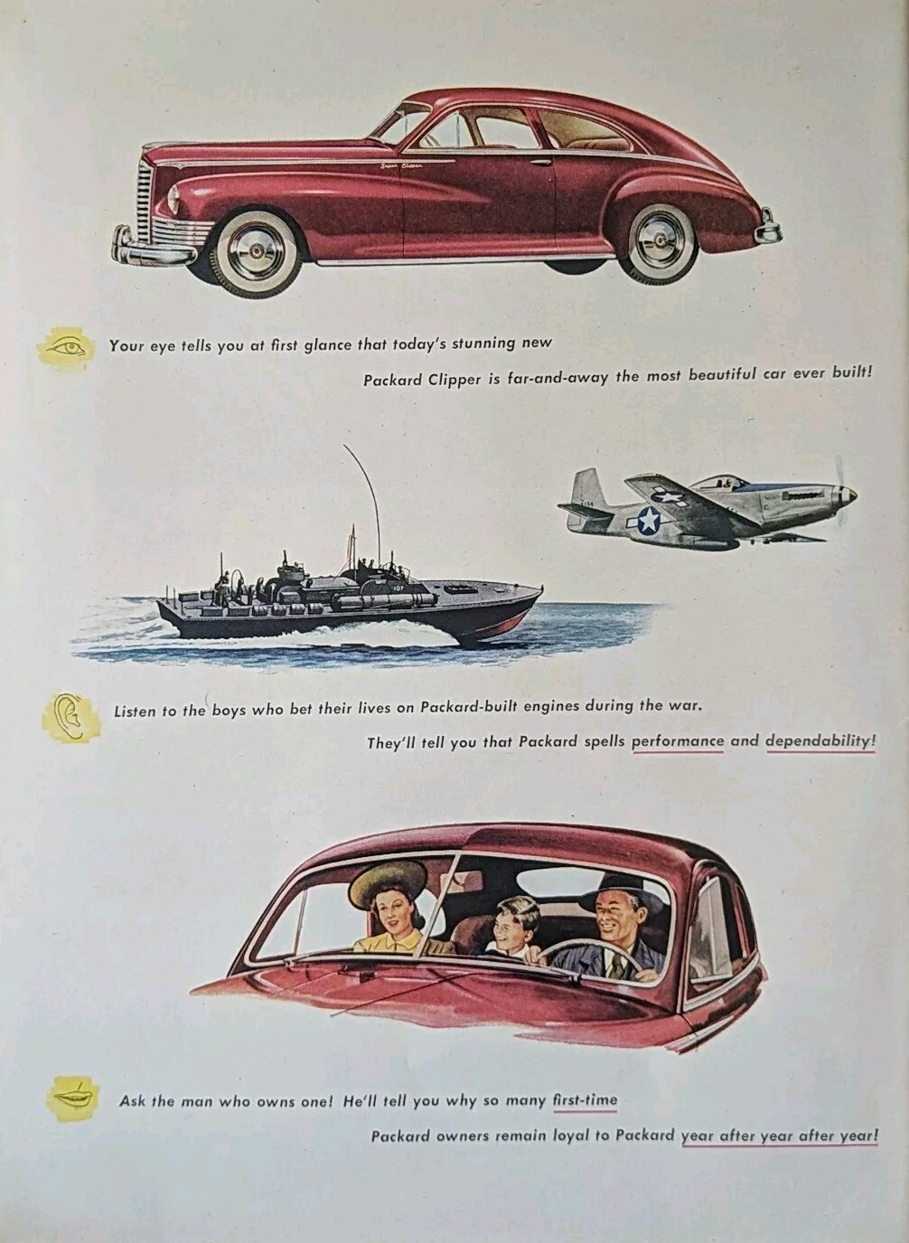 1946 Vintage Packard automobile print ad. Beautiful Colors, unique art 1946 Vintage Packard automobile print ad. Beautiful Colors, unique art