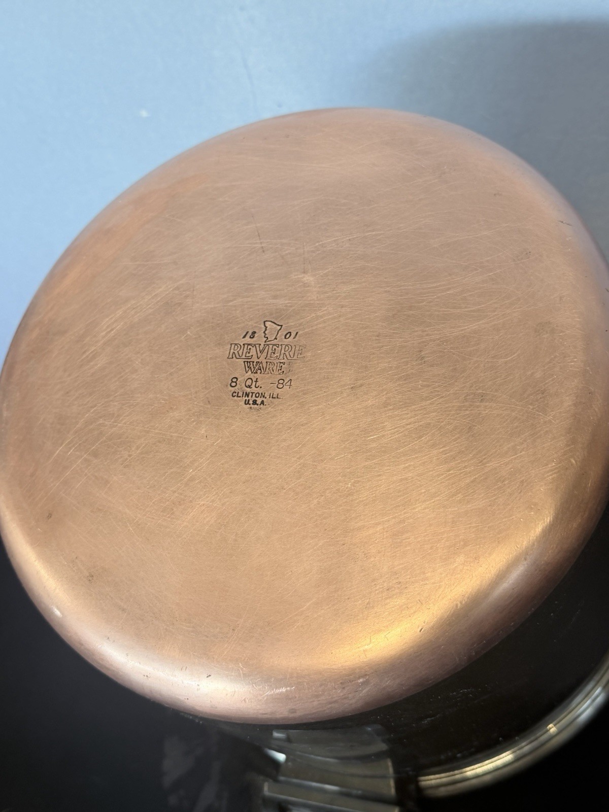 Vintage Revere Ware 1801 Copper Bottom 8 Qt Quart Stock Pot w/ Lid Clinton IL
