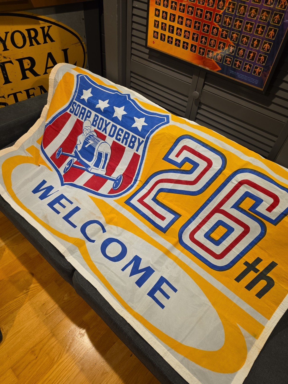 Vintage 1963 All American Soap Box Derby Welcome Flag Banner - 26th Annual Vtg Vintage 1963 All American Soap Box Derby Welcome Flag Banner - 26th Annual Vtg