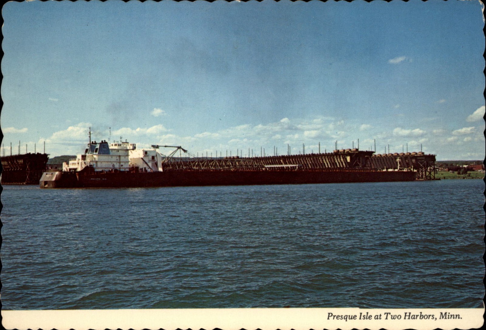 Two Harbors Minnesota Presque Isle tug barge freighter unused vintage postcard Two Harbors Minnesota Presque Isle tug barge freighter unused vintage postcard