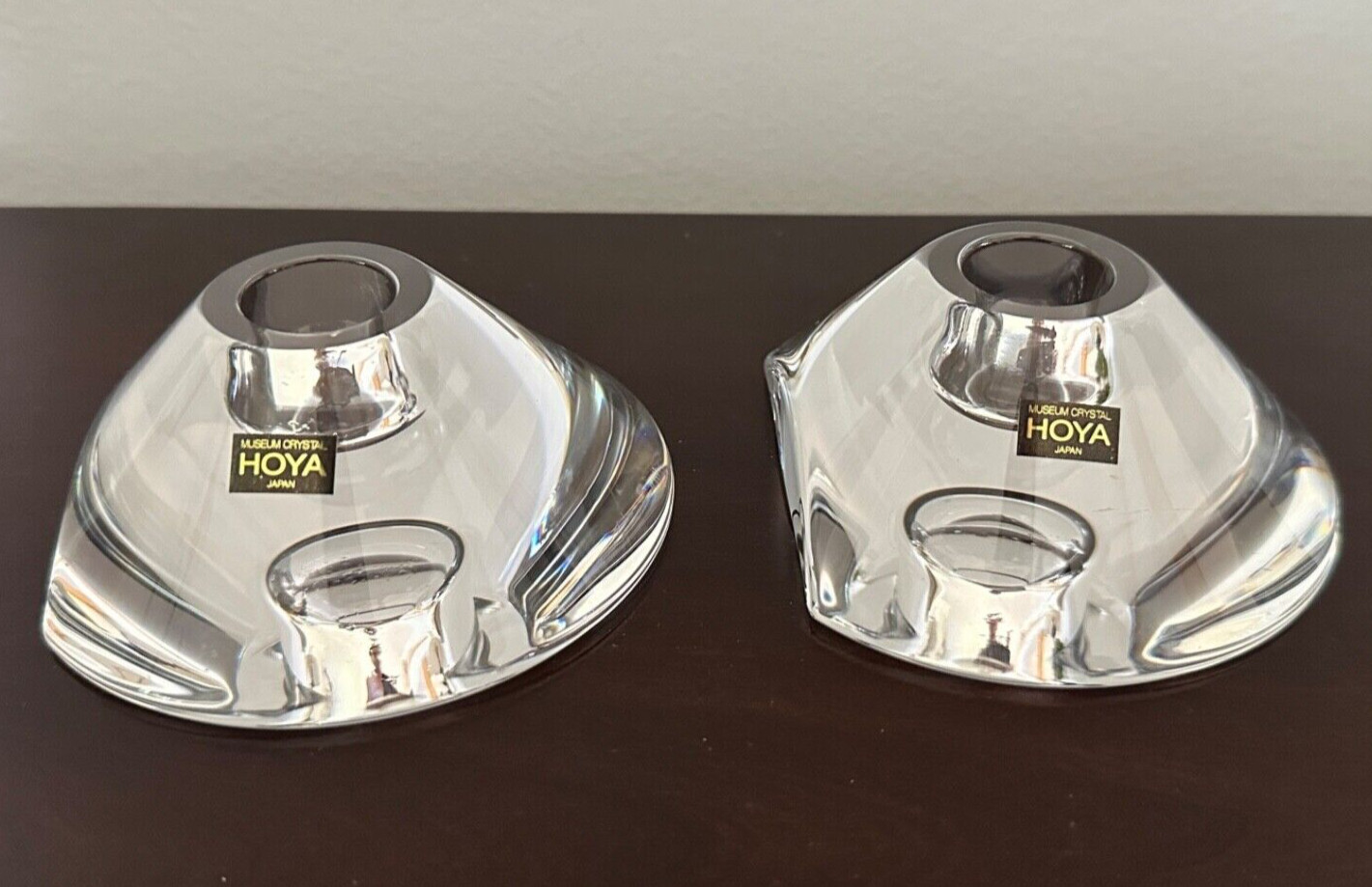 Vintage Hoya Museum Crystal Candlestick Single Candle Holder Set of 2 Japan