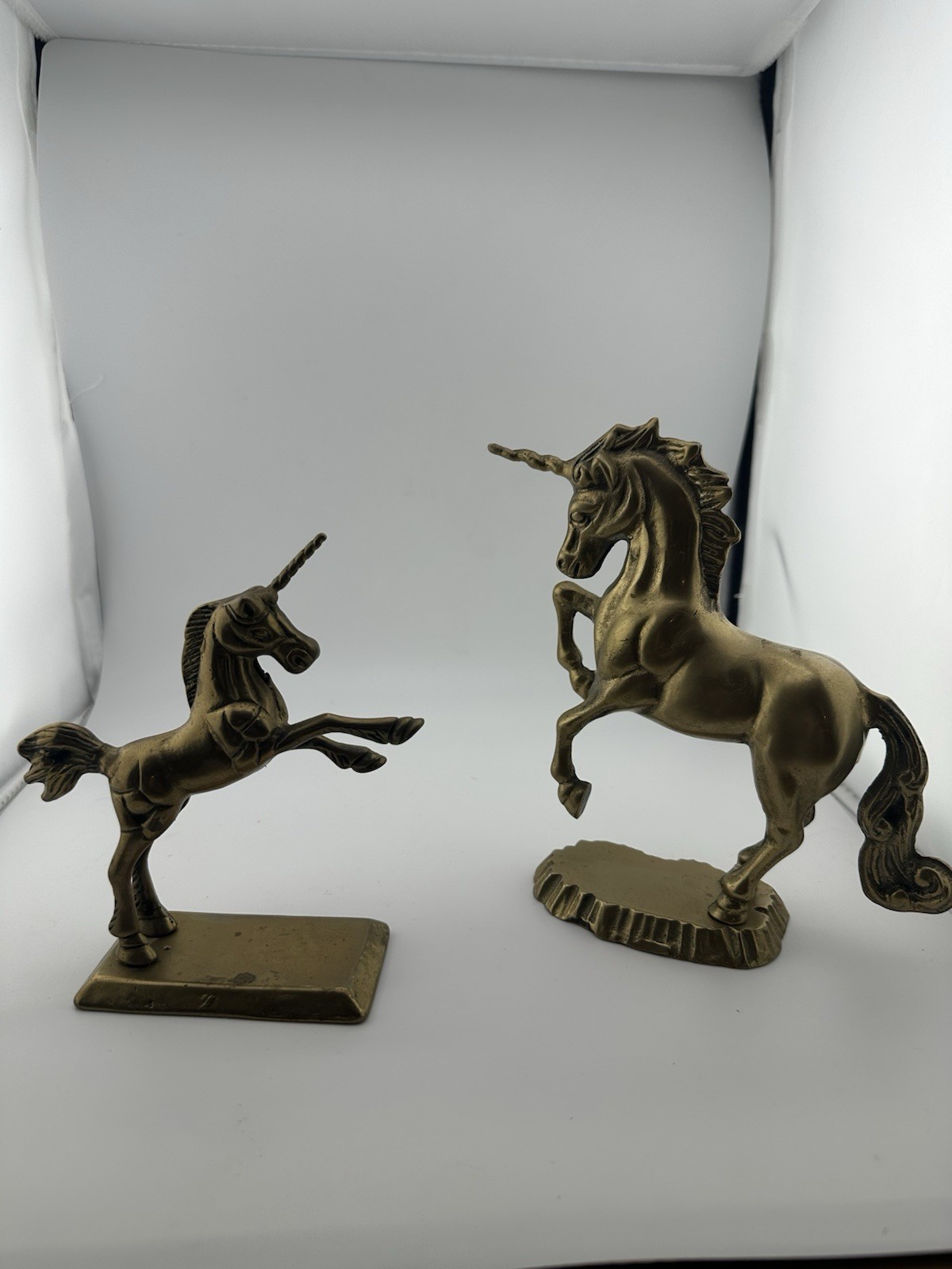 2 Vintage Mid-Century Solid Brass Unicorn Horse Figurine/Table Decor/ Sculptures 2 Vintage Mid-Century Solid Brass Unicorn Horse Figurine/Table Decor/ Sculptures