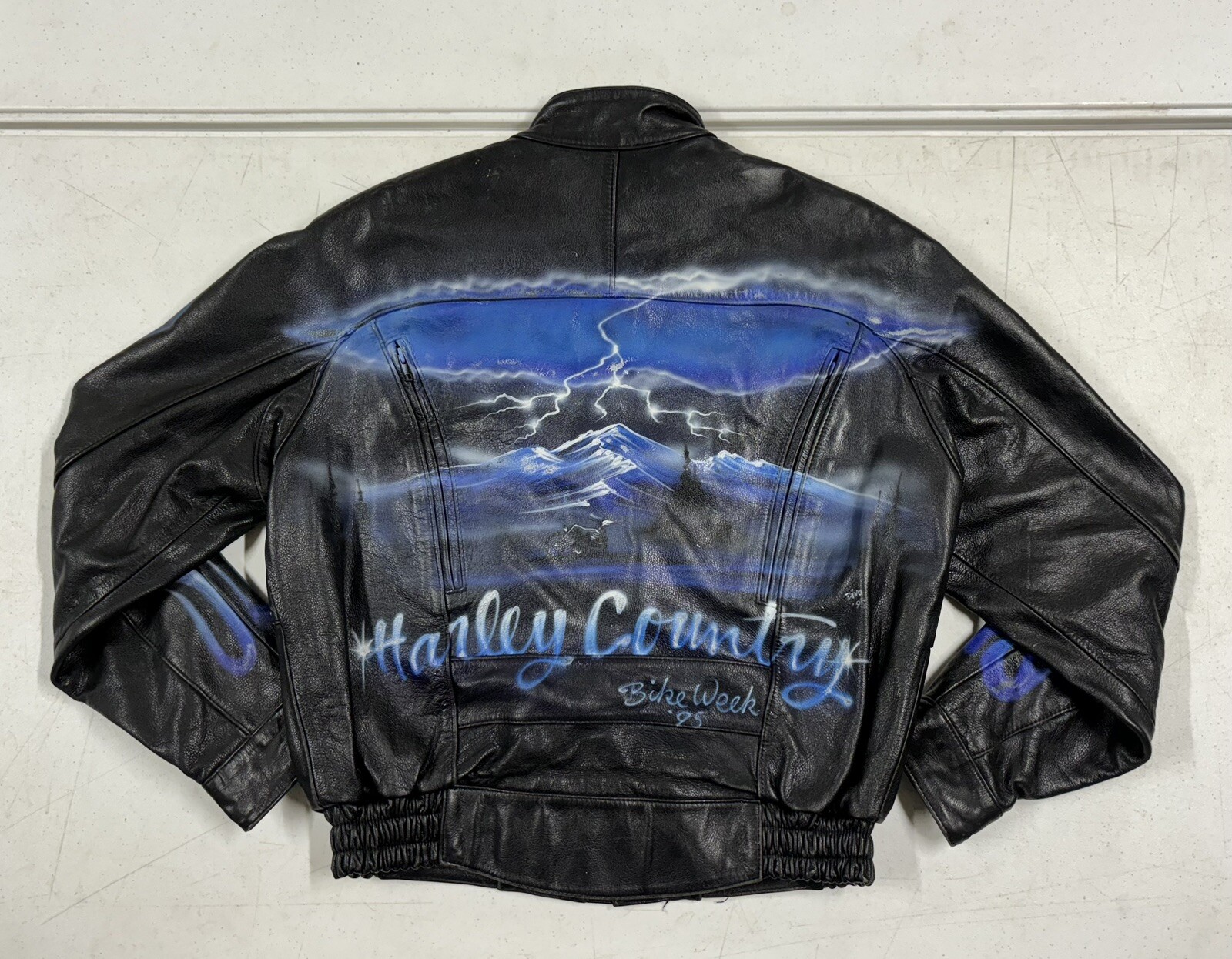 Mens 1995 Harley Davidson Bike Week Hand Painted Leather Motorcycle Jacket 42 Mens 1995 Harley Davidson Bike Week Hand Painted Leather Motorcycle Jacket 42