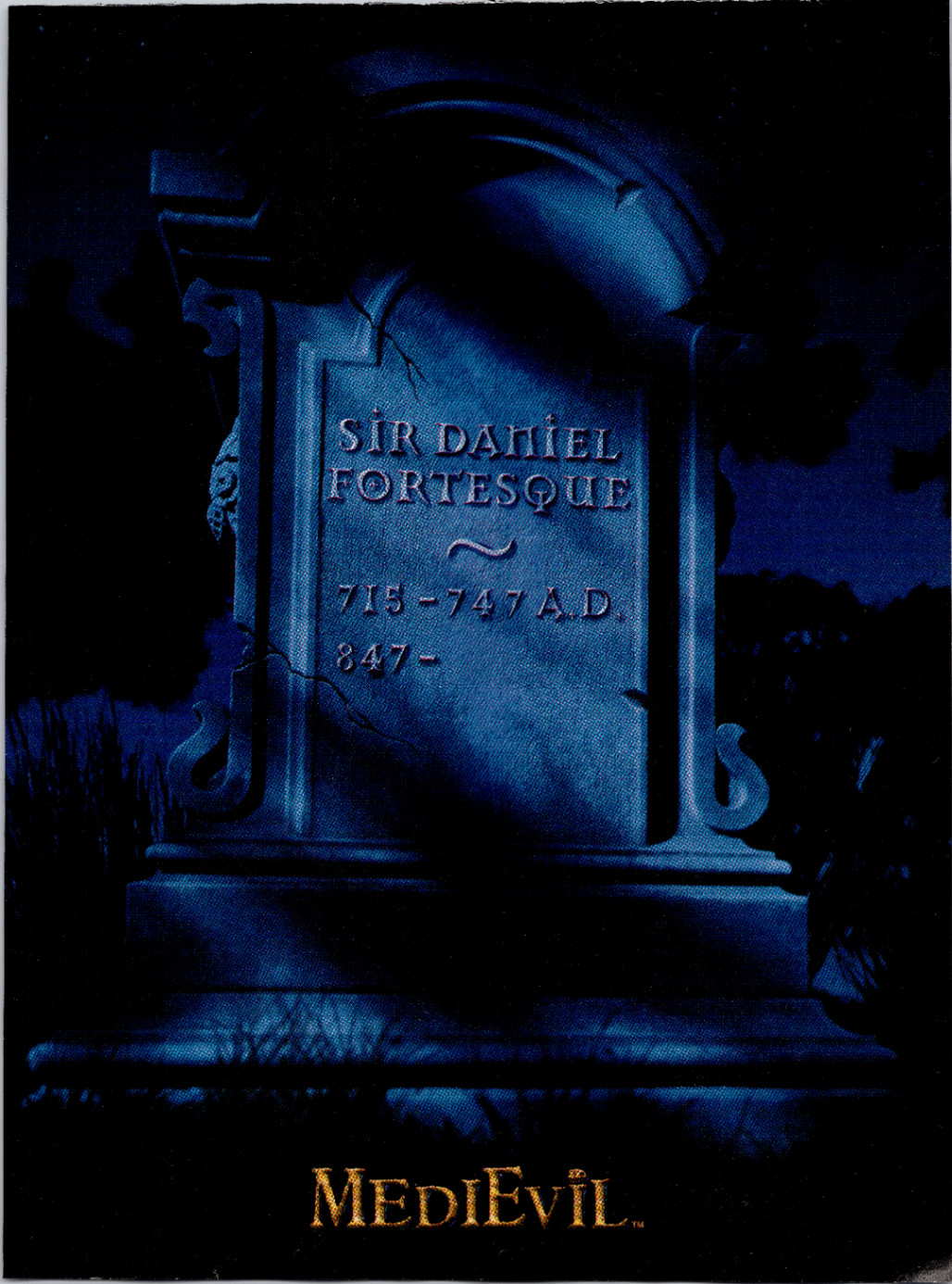 MediEvil Sir Daniel Fortesque Gravestone Promotional Print Card Dark Blue 1998