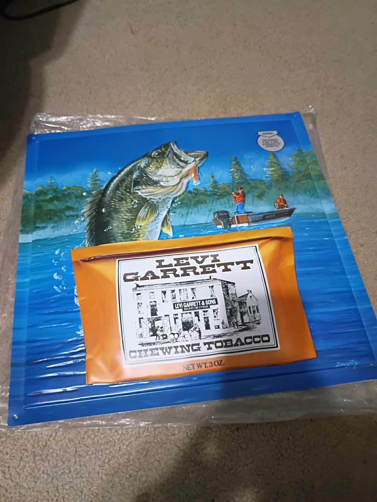 Vintage Levi Garrett 18”x18” 3D Fishing Sign Used Nice See Pics Rare Vintage Levi Garrett 18”x18” 3D Fishing Sign Used Nice See Pics Rare